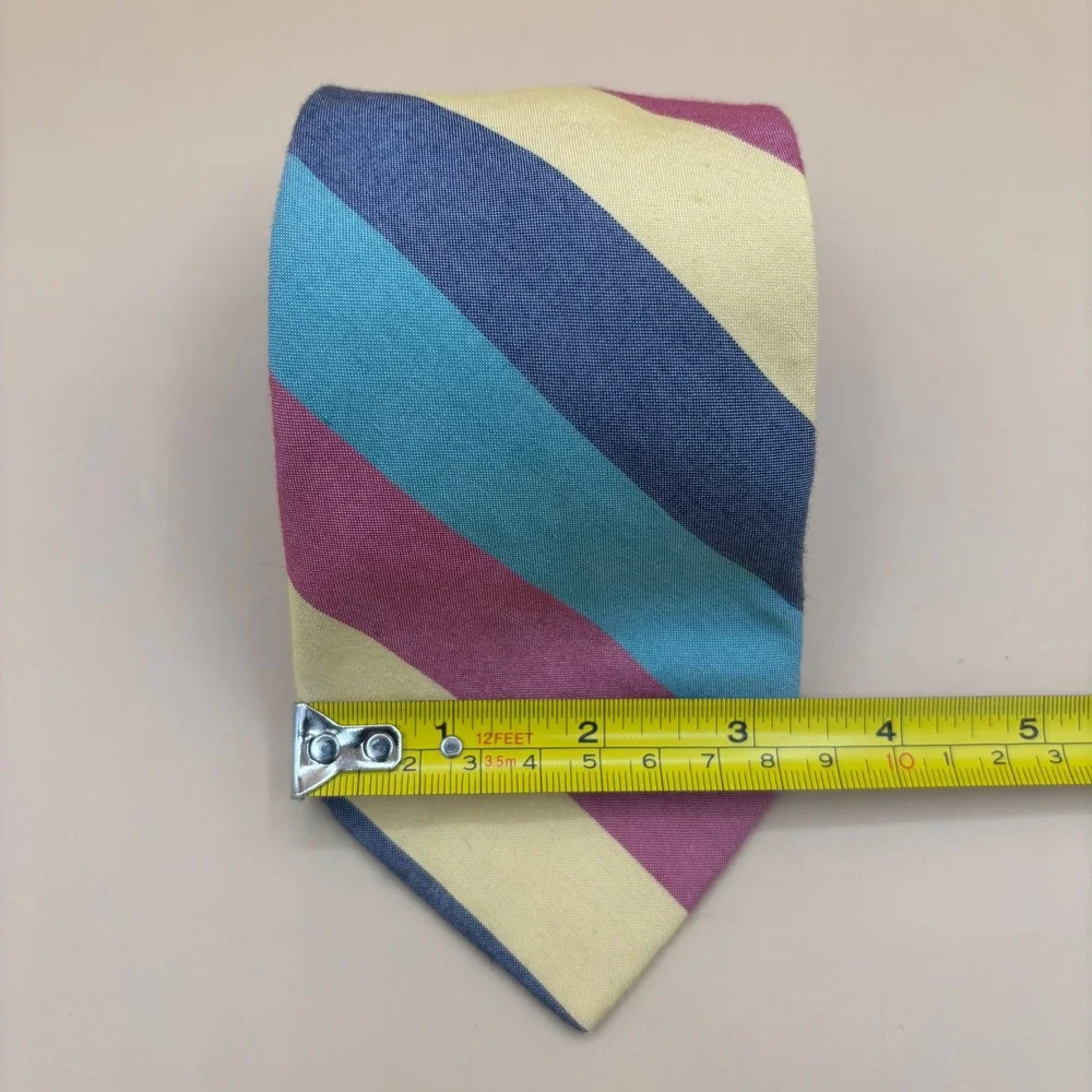 Lands End Vintage Mens Silk Cotton Striped Tie Hand Sewn USA Multi Color Preppy